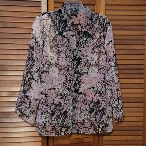 5/$25 Retro  sheer floral print top